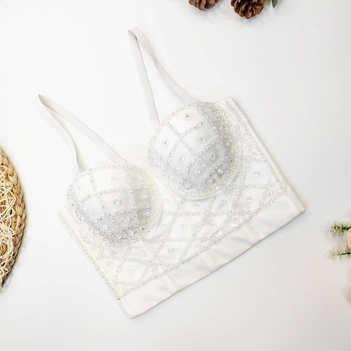 NEW CRYSTAL STRAP SEXY HERRINGBONE CORSET