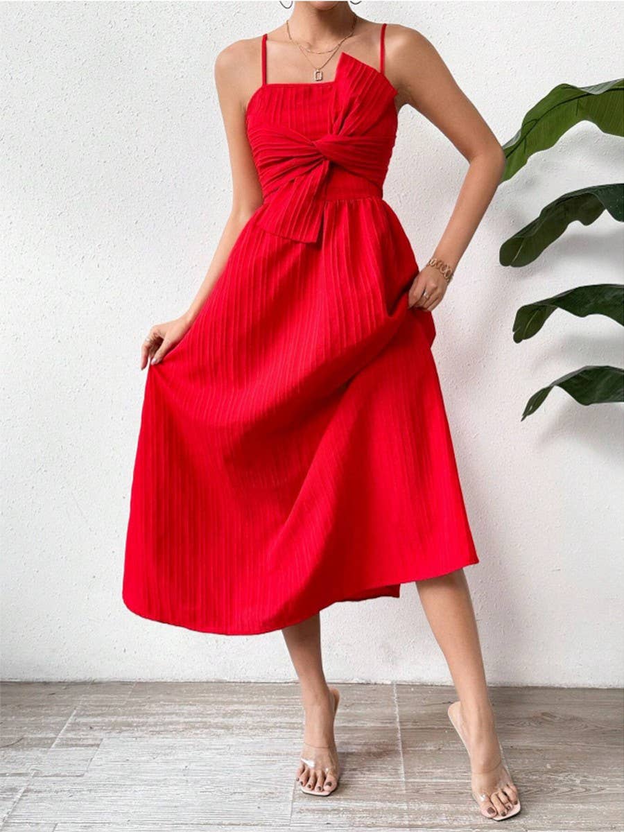 Solid color halter dress with a knotted front