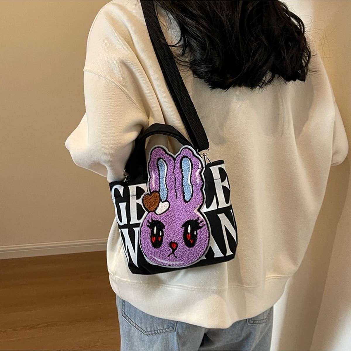 CUTE BUNNY MINI LETTERS PLUSH SHOULDER BAG_CWAB2685