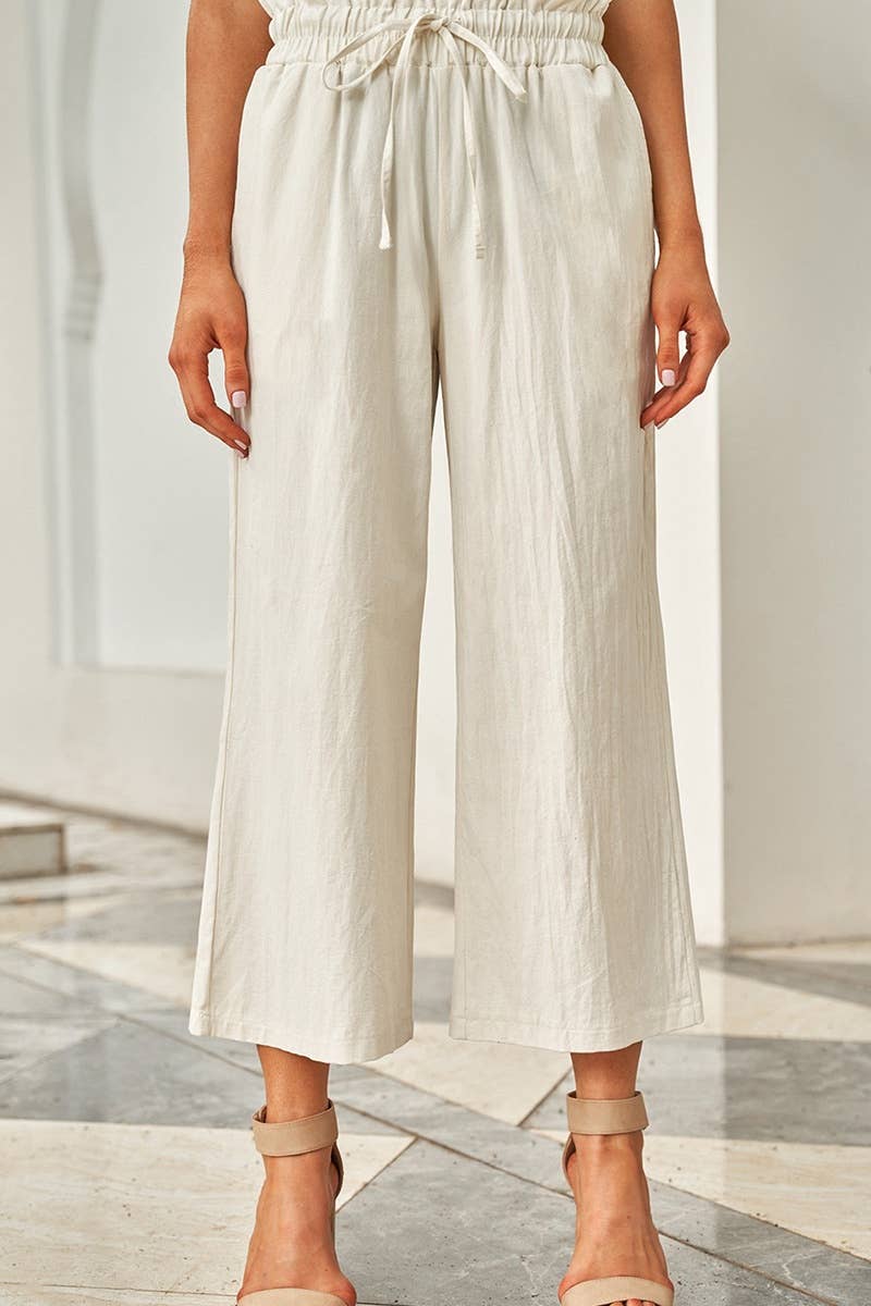 CWBMP0150_CASUAL COTTON LINEN LACE-UP HIGH-WAISTED NINERS