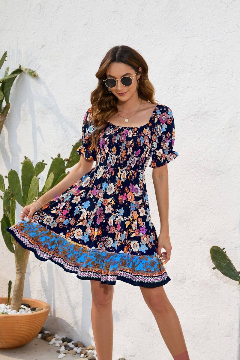 CWDSD4009_PRINT WAIST DRESS BOHO SHORT DRESS