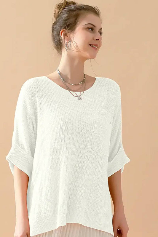 Cwttl1997_Loose Solid Color Fashionable Pullover Sweater