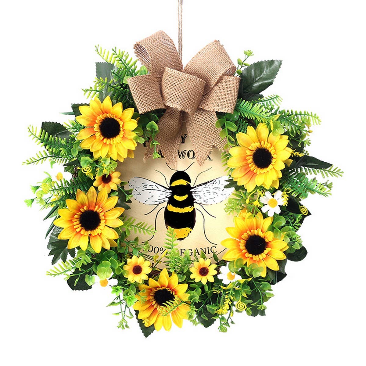 Sunflower Bee Festival Faux Floral Wreath_CWAJE05409