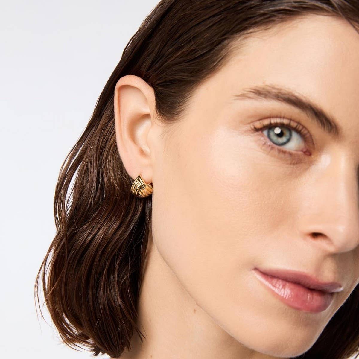 Gold Striped Fan Shaped Stainless Steel Studs