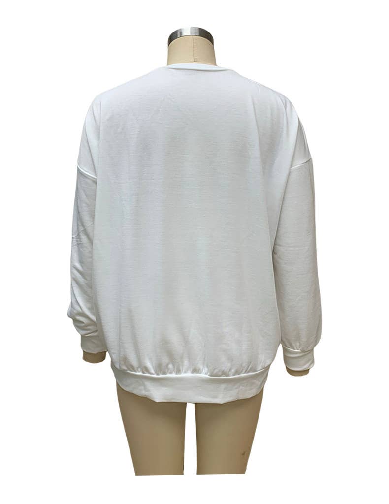 LADIES' CHRISTMAS LOOSE PRINTED CREW-NECK HOODIE