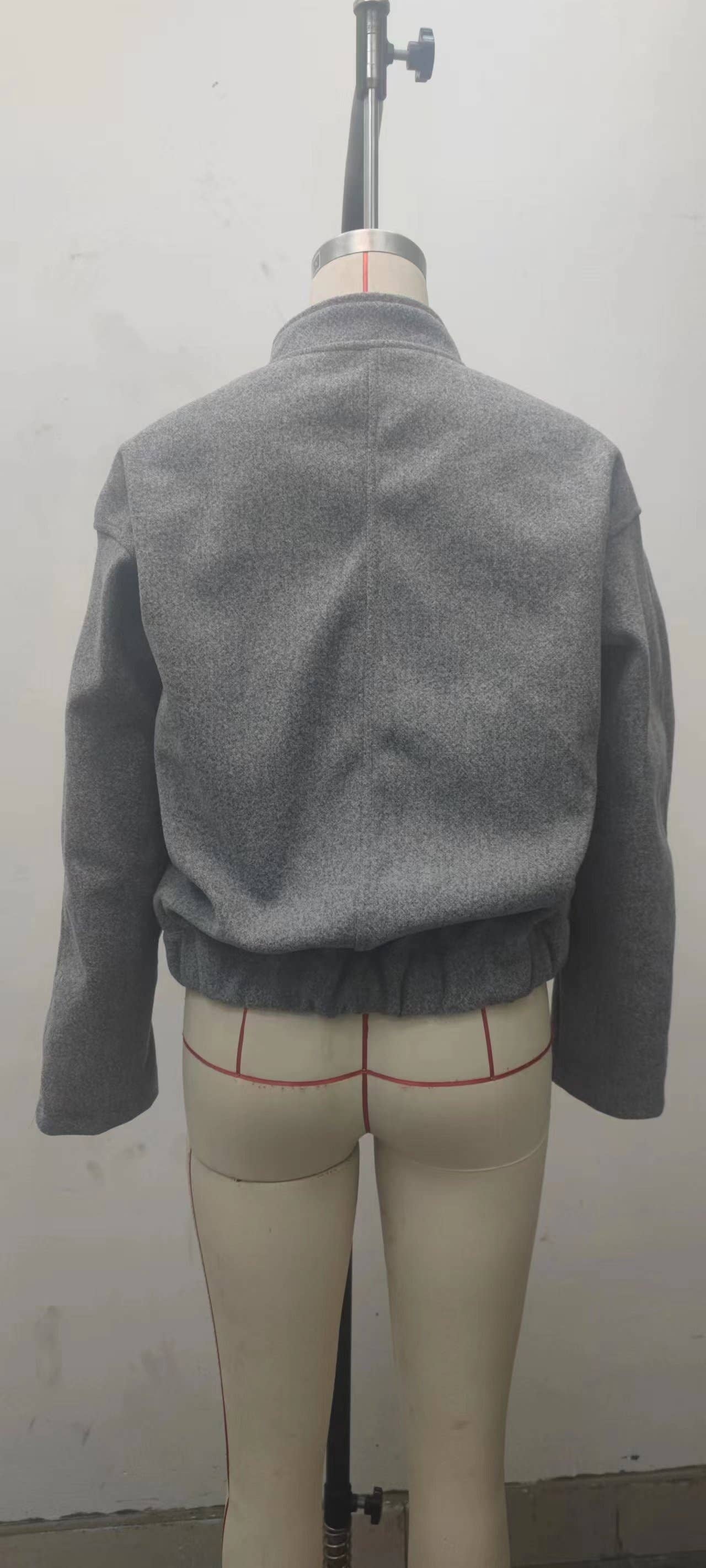 SOLID COLOR STAND COLLAR SINGLE BREASTED COAT