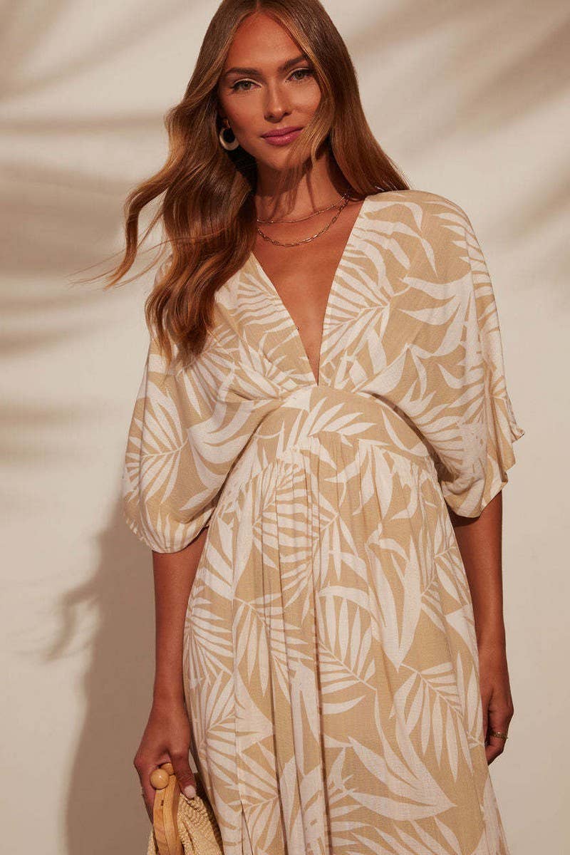 CWDMD5517_FLORAL V NECK SHORT SLEEVE MAXI DRESS