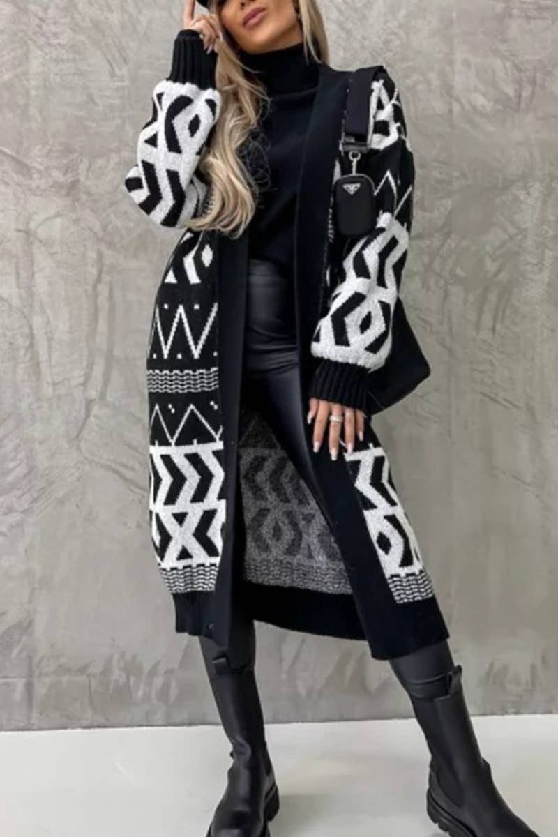 CWOCAL2183_NO-BUTTON LONG SLEEVE SWEATER CARDIGAN LONG STYLE