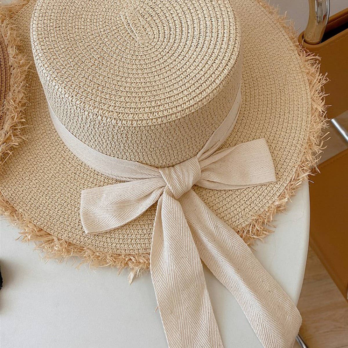 Summer Literary Bow Flat Top Sun Hat_CWAH3392