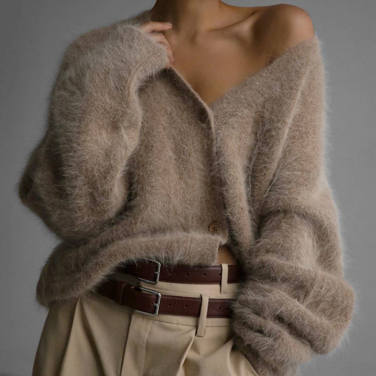 Women's Cozy Faux Mink Cardigan Sweater
