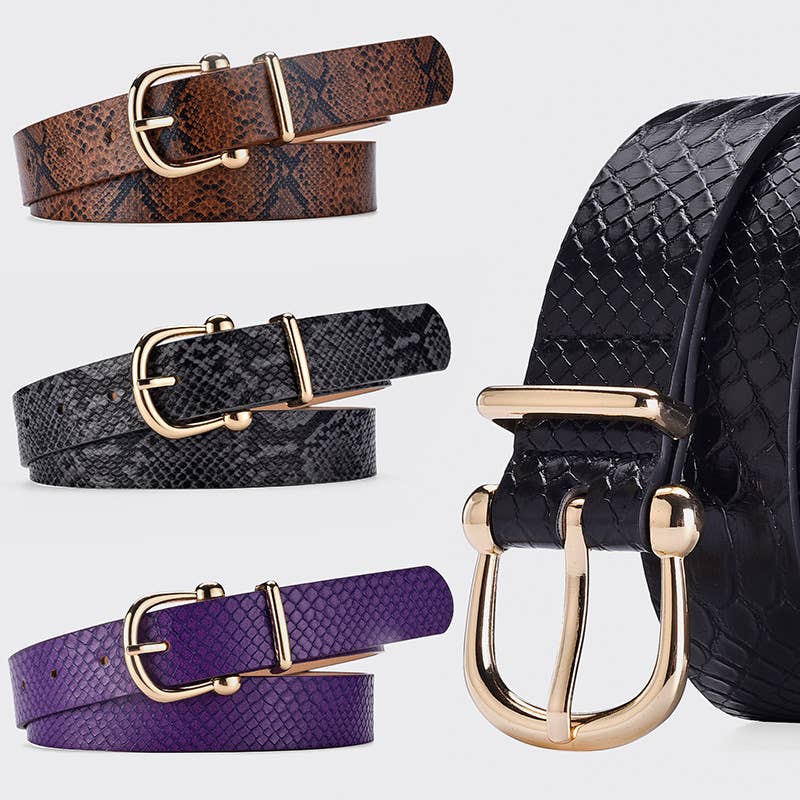 TREND SERPENTINE PU LEATHER GOLD BUCKLE BELT