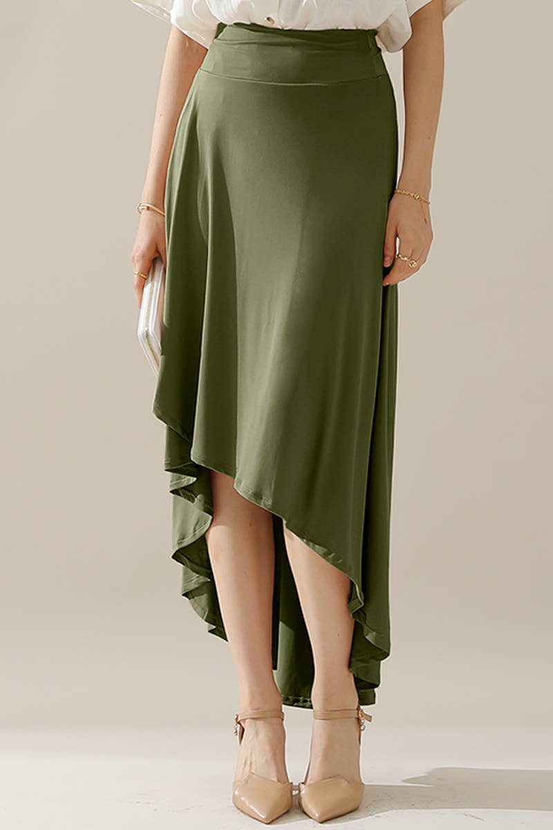 CWBLS090_OVERLAP HIGH WAIST BANDED FLARE MAXI SKIRT