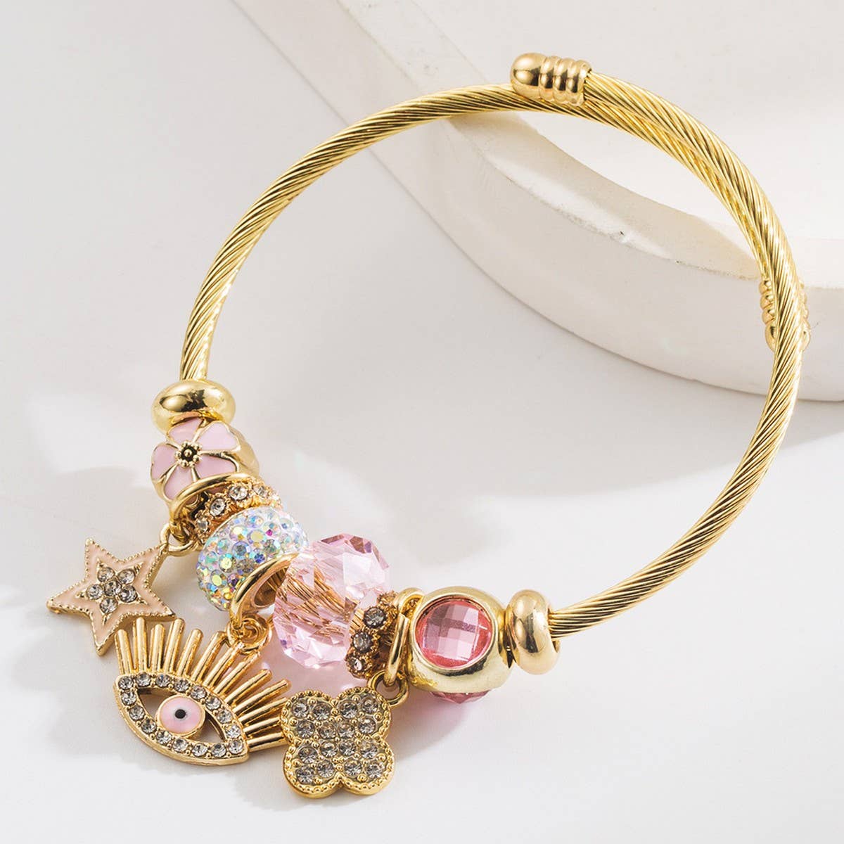 Stylish Alloy Evil Eye Bracelet with Rhinestones_CWMM8570