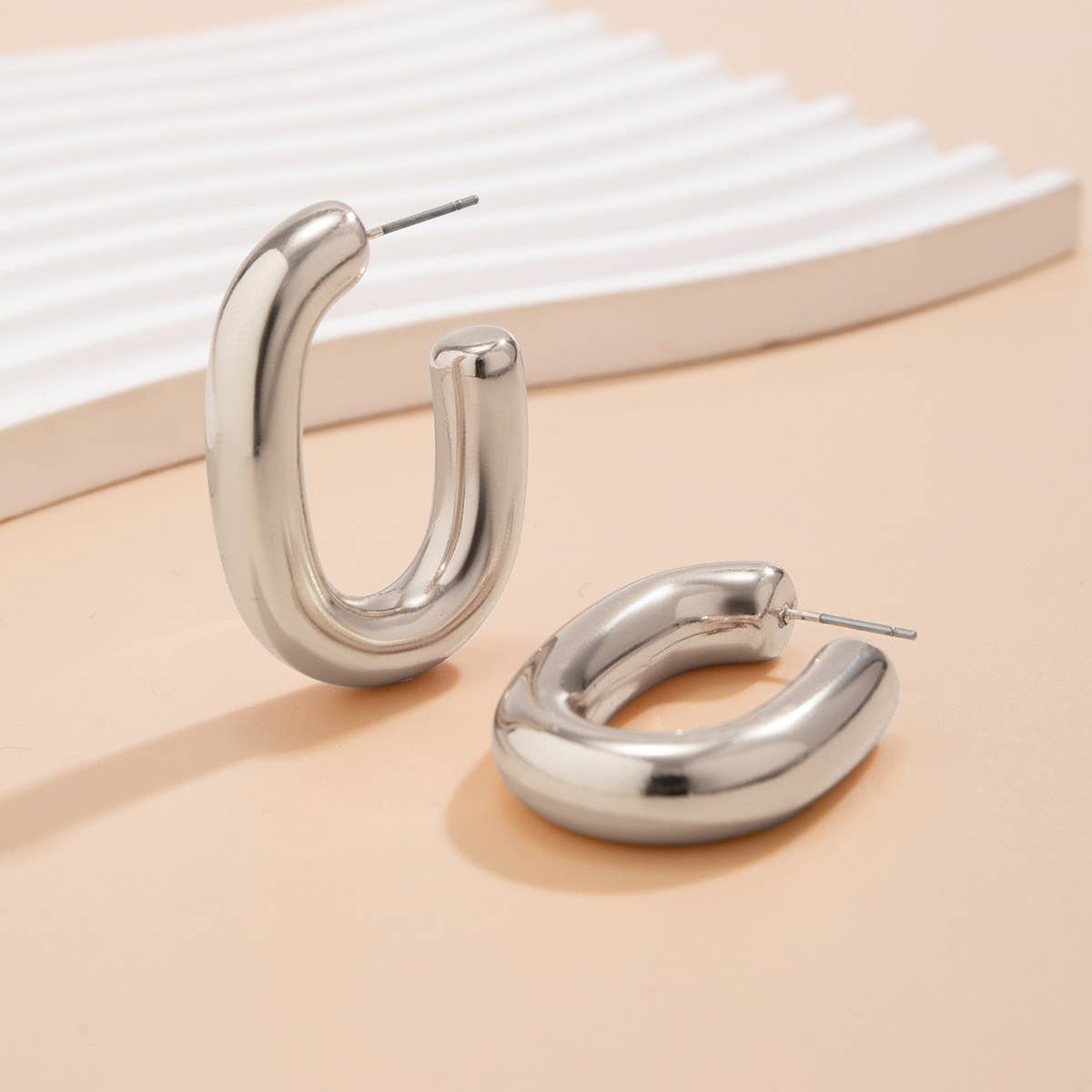 METAL WIND CIRCULAR RING THICK CHAIN EARRINGS
