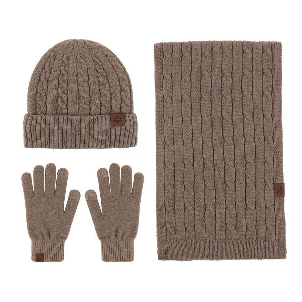 NEW KNITTED HAT, SCARF AND GLOVES THREE-PIECE SET