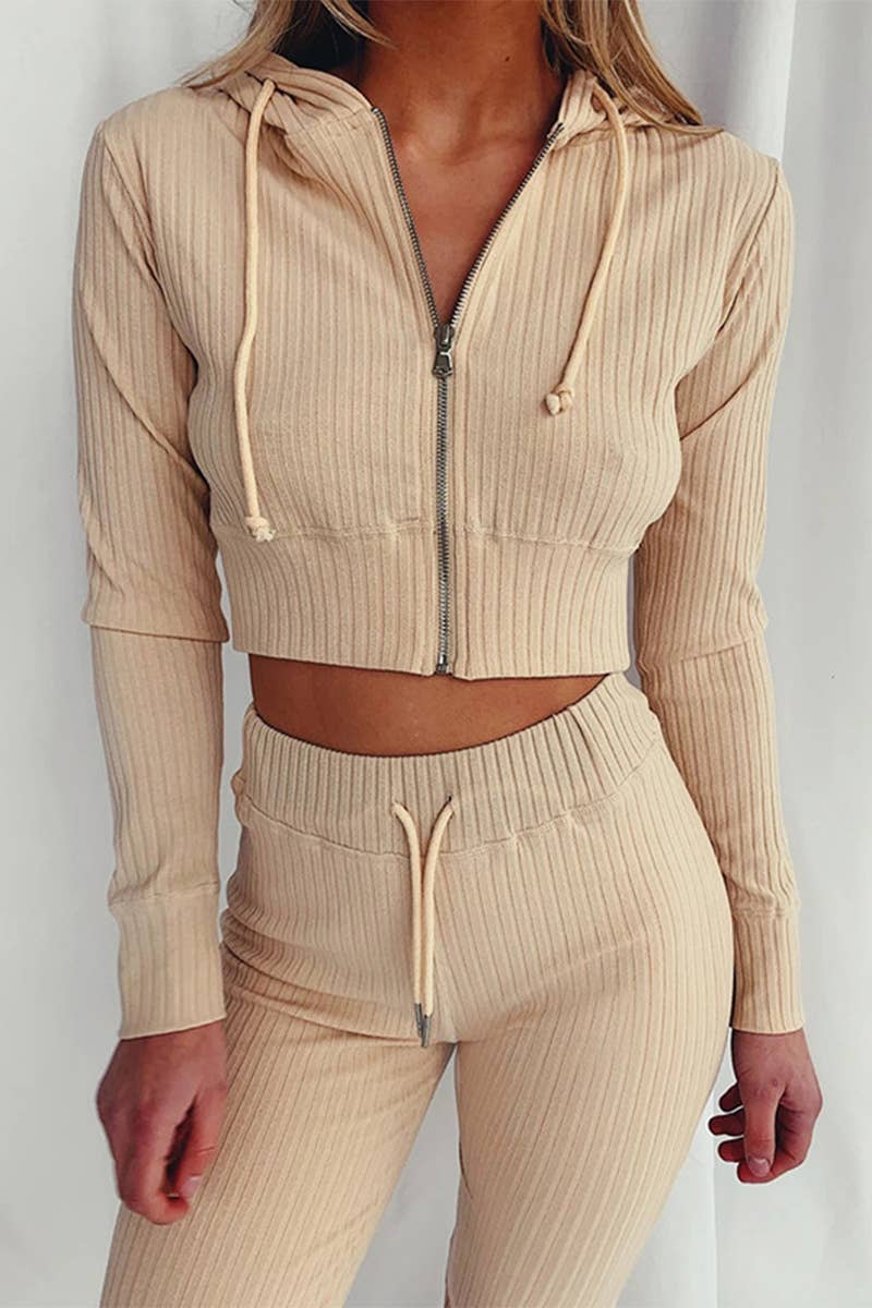 HOODED LONG-SLEEVED SLIM-FIT ATHLEISURE SUIT