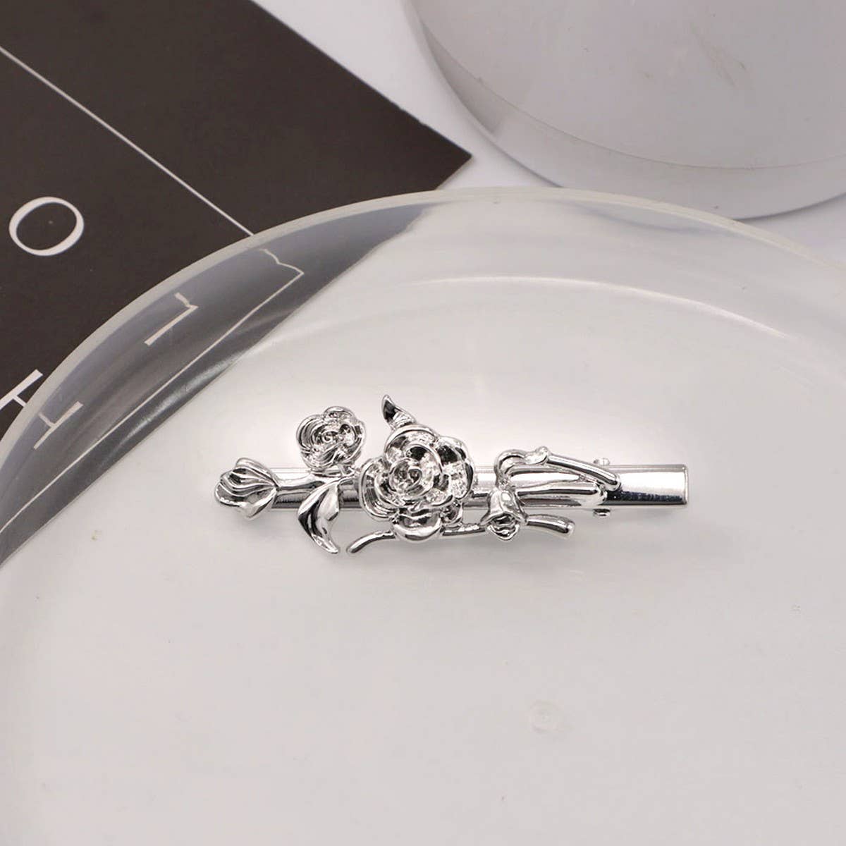 METAL ROSE HAIRPIN SIDE BANGS DUCKBILL CLIP