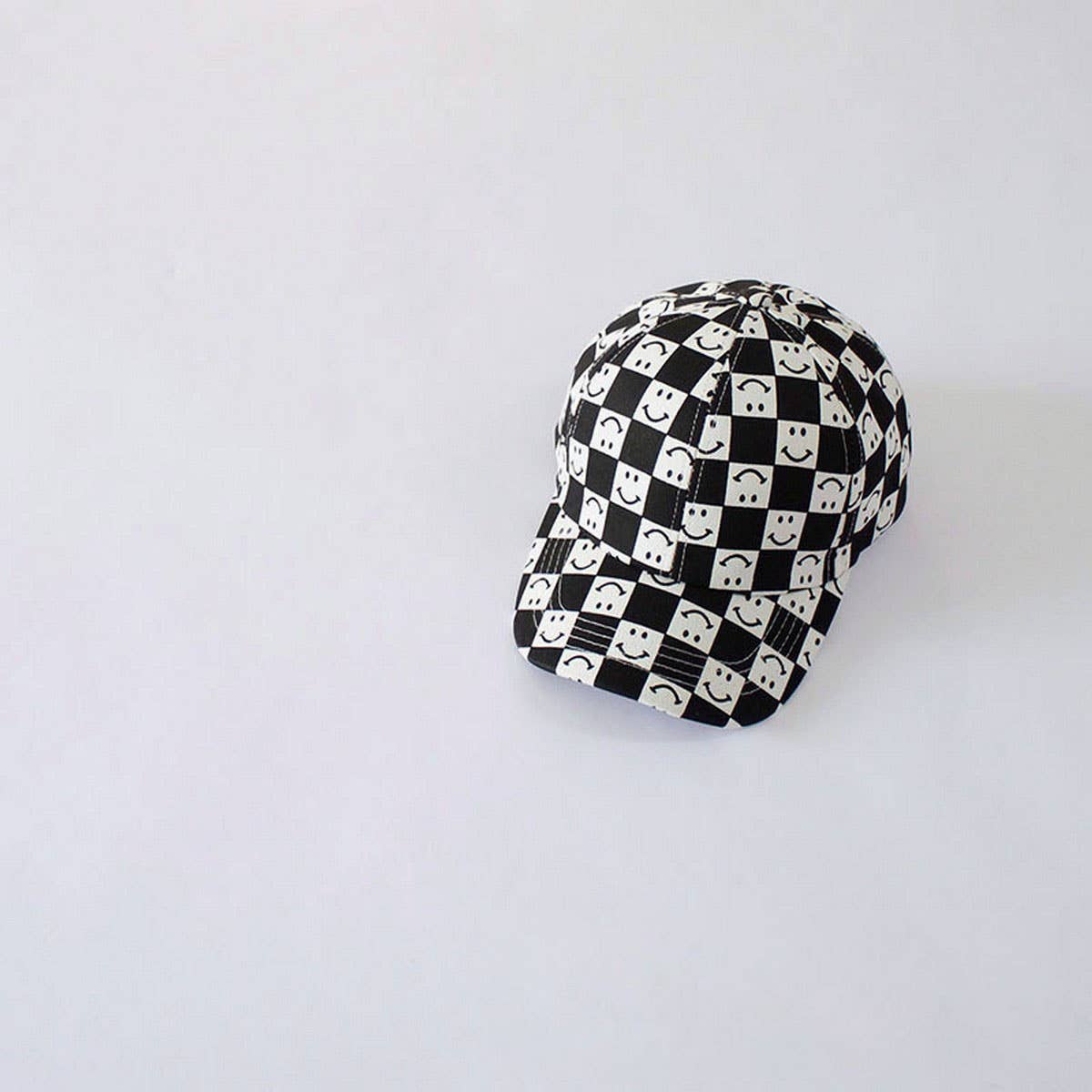 CHILDREN'S CHECKERBOARD SMILEY FACE BASEBALL CAP_CWAH2892