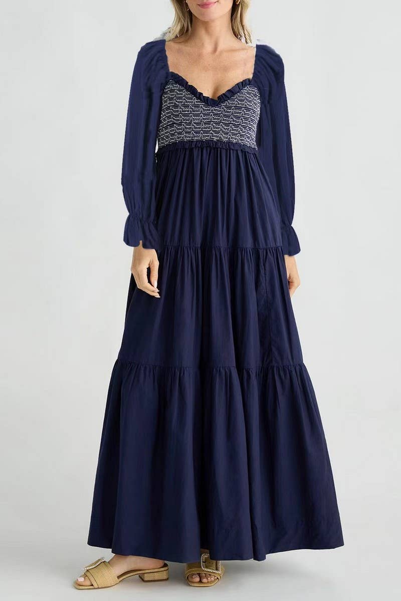 CWDMD5709_LONG SLEEVE RUCHED RUFFLE TIERED MAXI DRESS