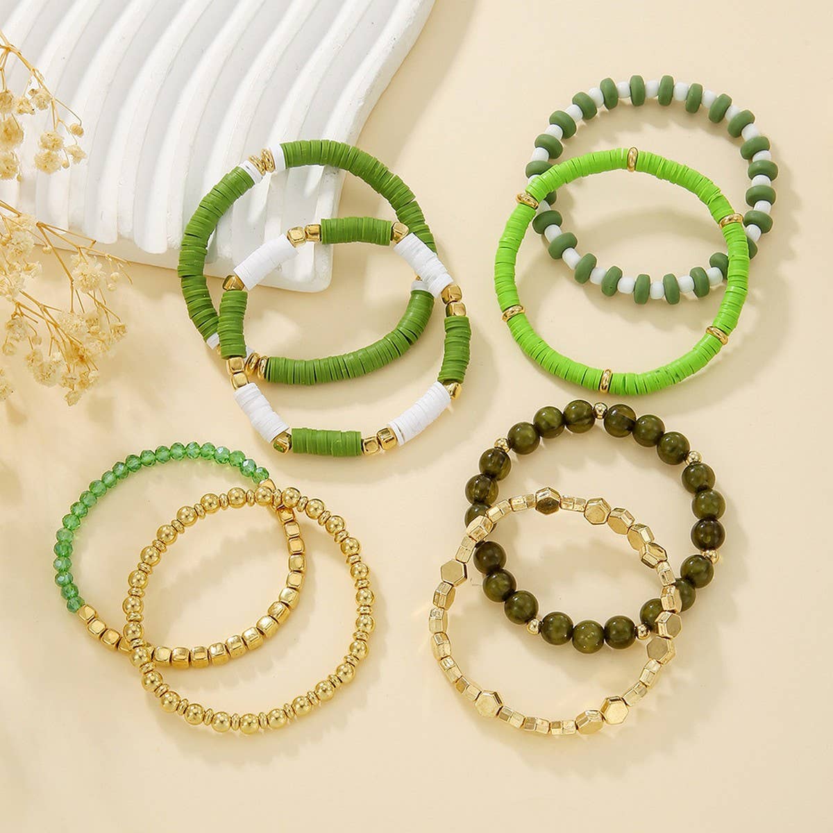 SIMPLE MULTI-STRAP POLYMER CLAY BRACELET SET_CWMM3527