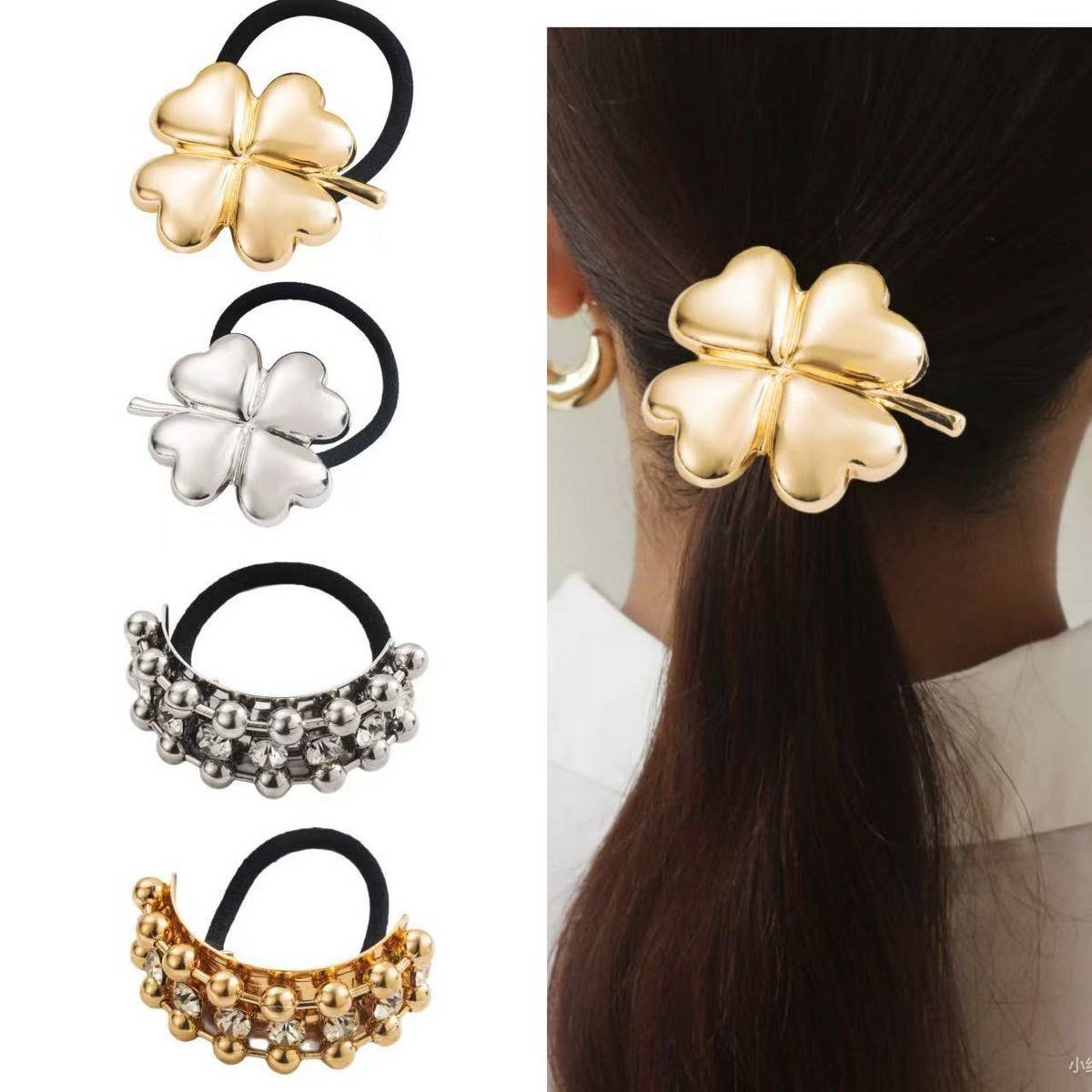 Lucky Clover Metallic Elastic Hair Tie