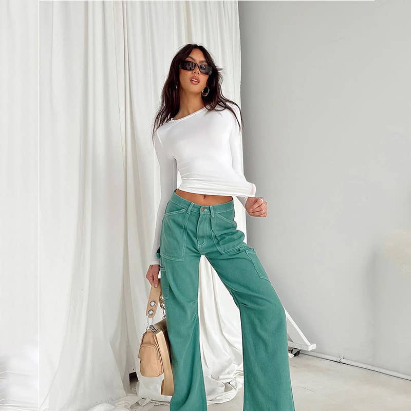 Irregular solid color slimming base T-shirt