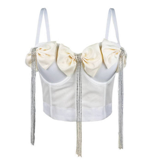 EXQUISITE RHINESTONE TASSEL BOW HERRINGBONE BRA_CWMM4152