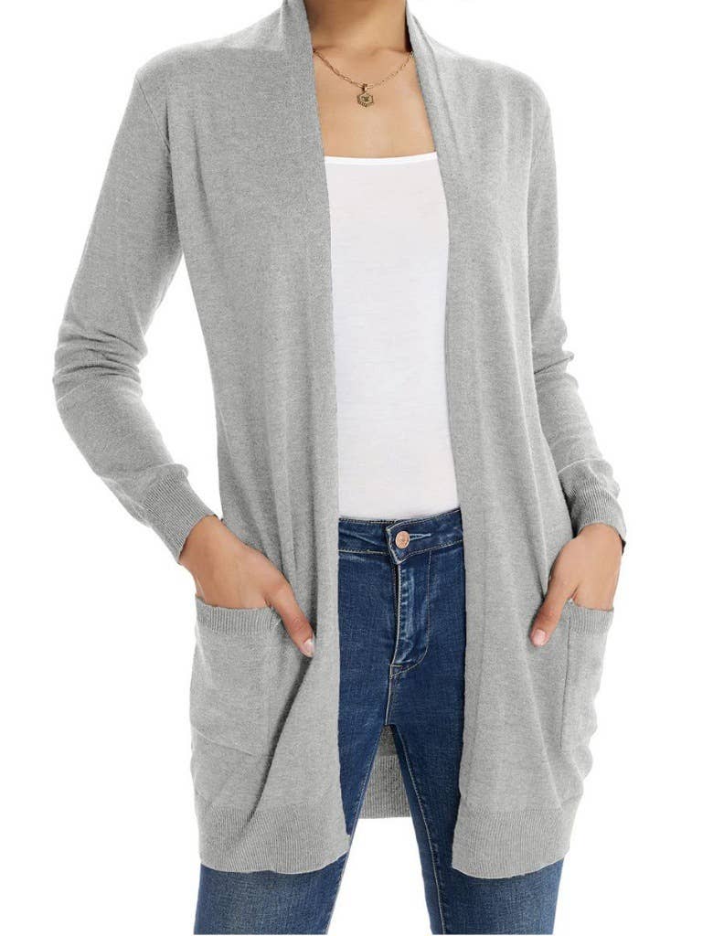 SIMPLE LONG CARDIGAN WITH POCKET IN SOLID COLOR