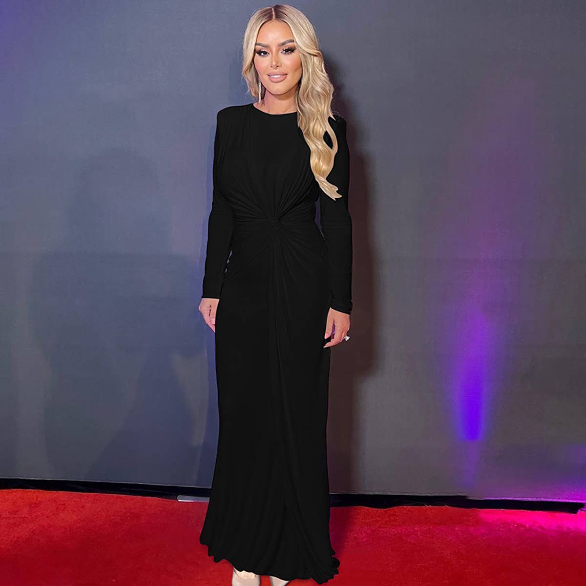 STYLISH SLIM DRESS WITH CREW NECK AND LONG SLEEVES