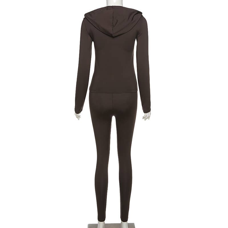 Hooded cardigan slimming sporty casual set