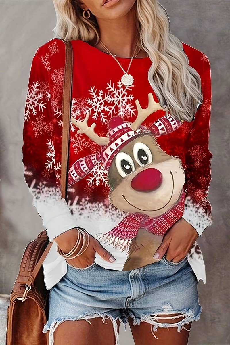 CWOSWL07612_CHRISTMAS PATTERN CASUAL KNIT LONG SLEEVE TEE