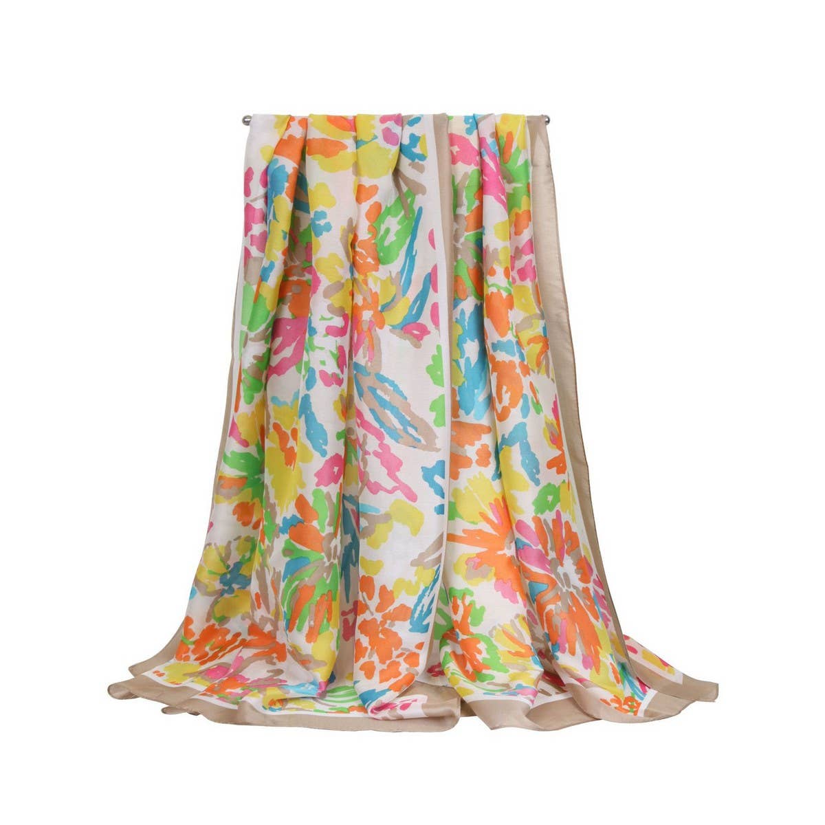 Rainbow Floral Satin Scarf - Summer Sunproof Wrap_CWASC0673
