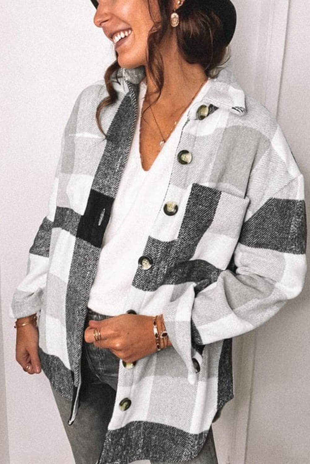 FLANNEL PLAID BREASTED SHIRT JACKET