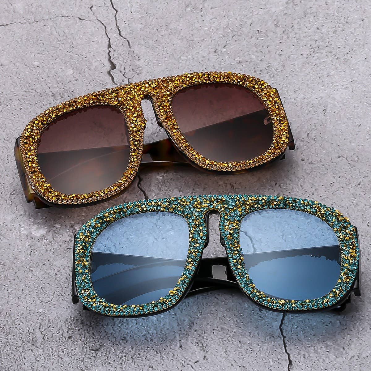 LUXURY DIAMOND-STUDDED LARGE FRAME SUNGLASSES