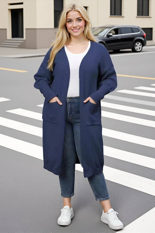 CWOSWL07381_PLUS SIZE WOMEN LONG KNIT CARDIGAN SWEATER