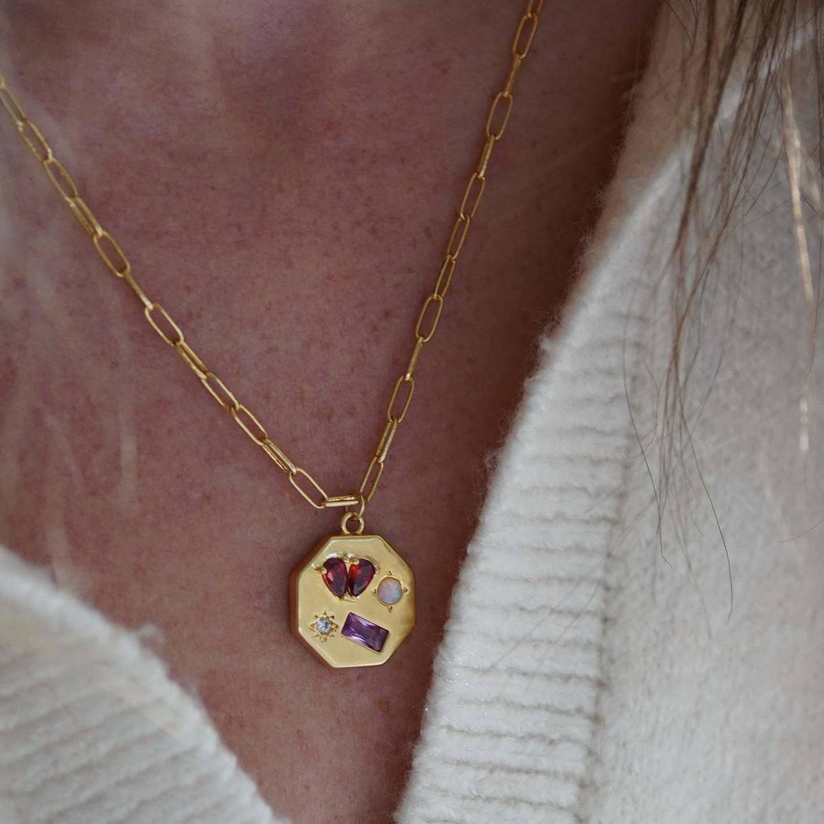 Stainless Steel Heart Gemstone Necklace_CWMM5666