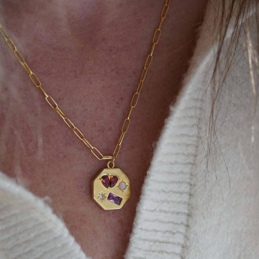 Stainless Steel Heart Gemstone Necklace_CWMM5666