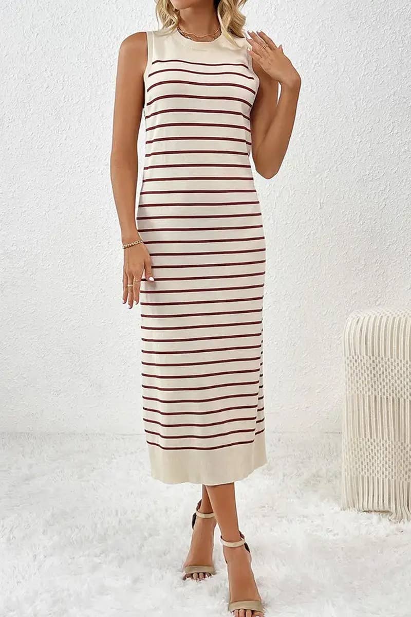 CWDMD4848_SPRING AND SUMMER SLIM STRIPED FASHION DRESS