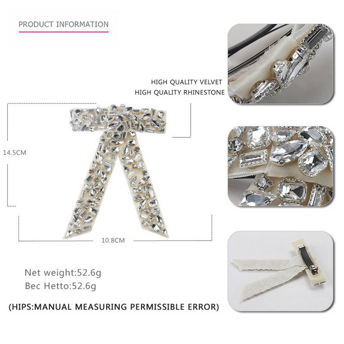DIAMOND BOW HAIR ACCESSORY TOP CLIP PONYTAIL CLIP