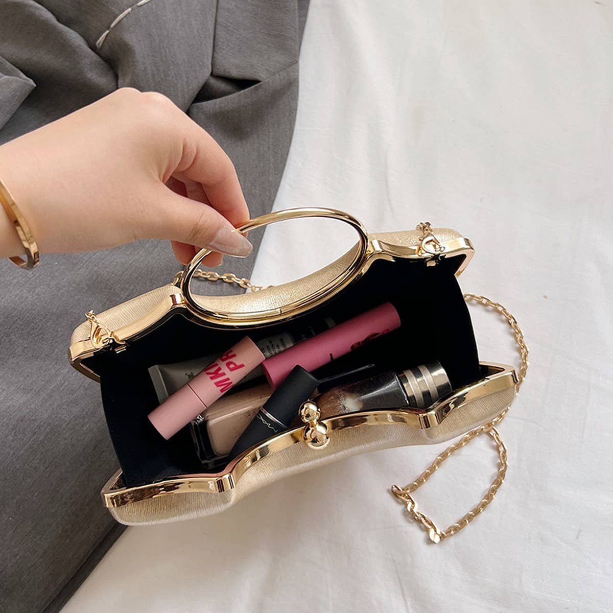 FINE GLITTER LADY EVENING BAG CHAIN CLUTCH BAG_CWAB3242