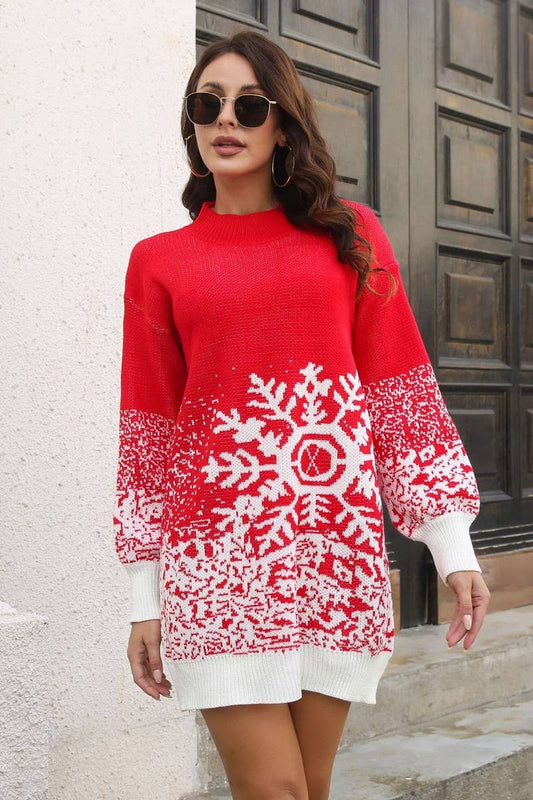 CWDSD5944_SNOWFLAKE JACQUARD CHRISTMAS KNITTED DRESS