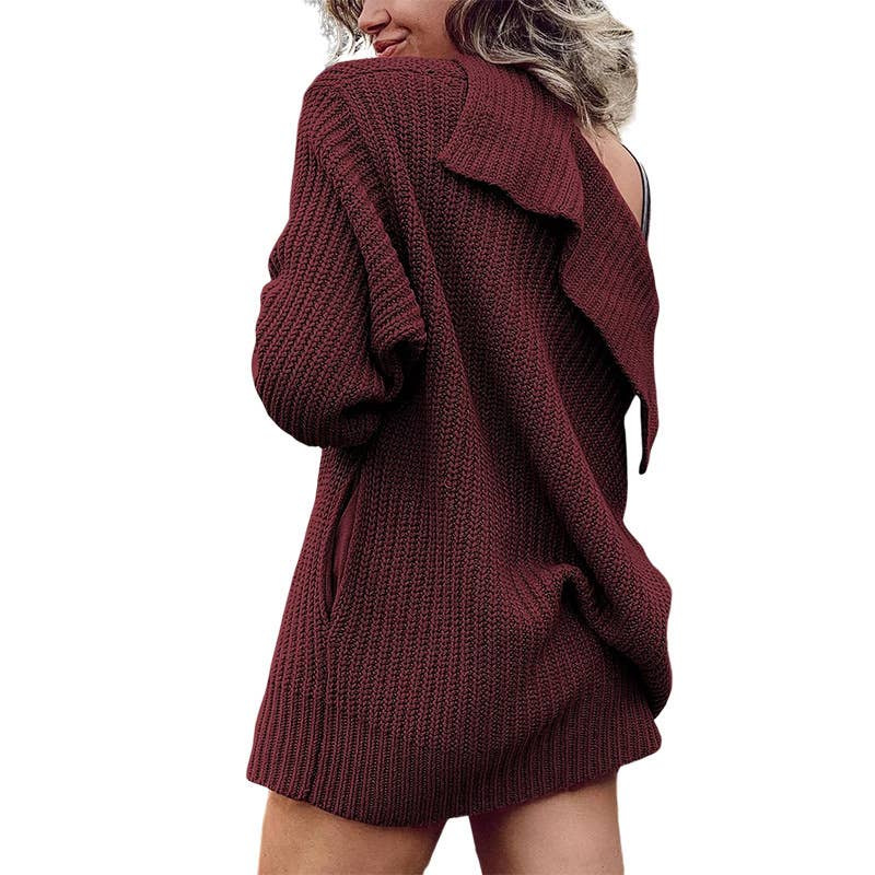 SOLID LAPEL THREE-BUTTON MID-LENGTH CARDIGAN