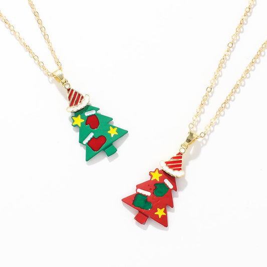 CHRISTMAS SNOWMAN CHRISTMAS TREE NECKLACE SET