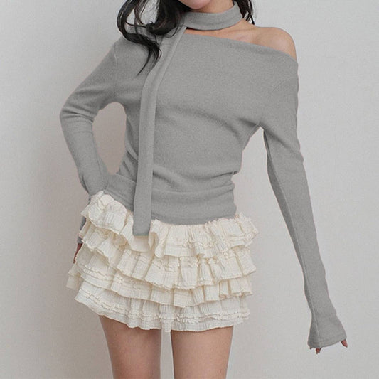 SIMPLE STYLE SOLID COLOR NECK LONG SLEEVE T-SHIRT