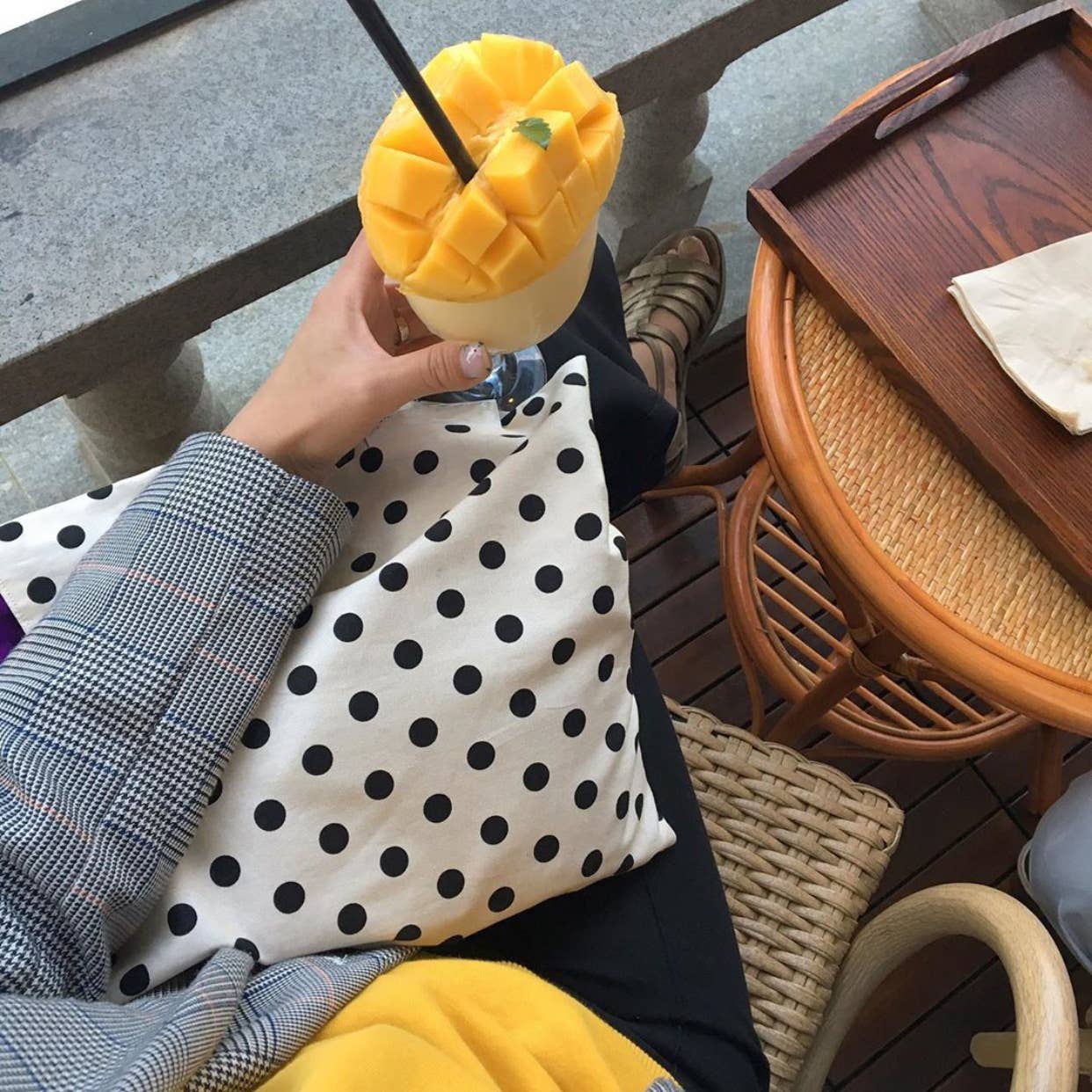 Black white polka dot storage polka dot handbag