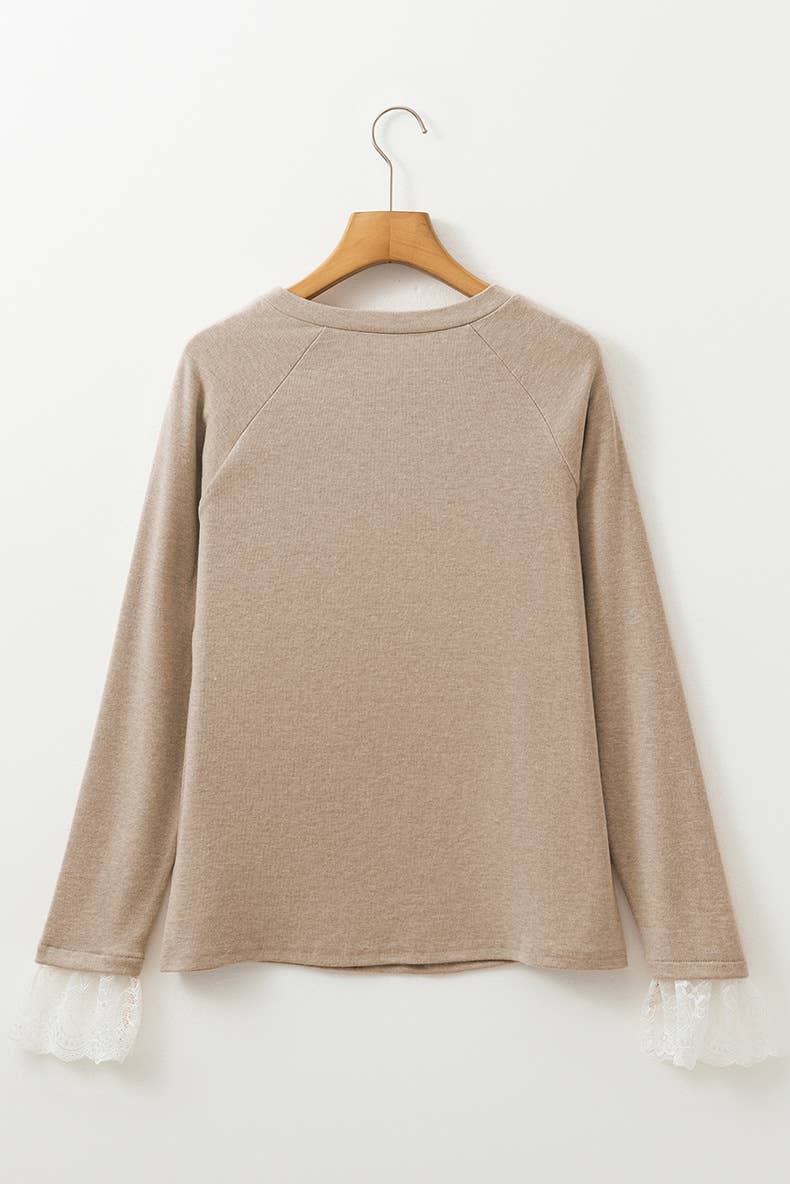 LACE PATCHWORK SOLID COLOR CREW-NECK BASE