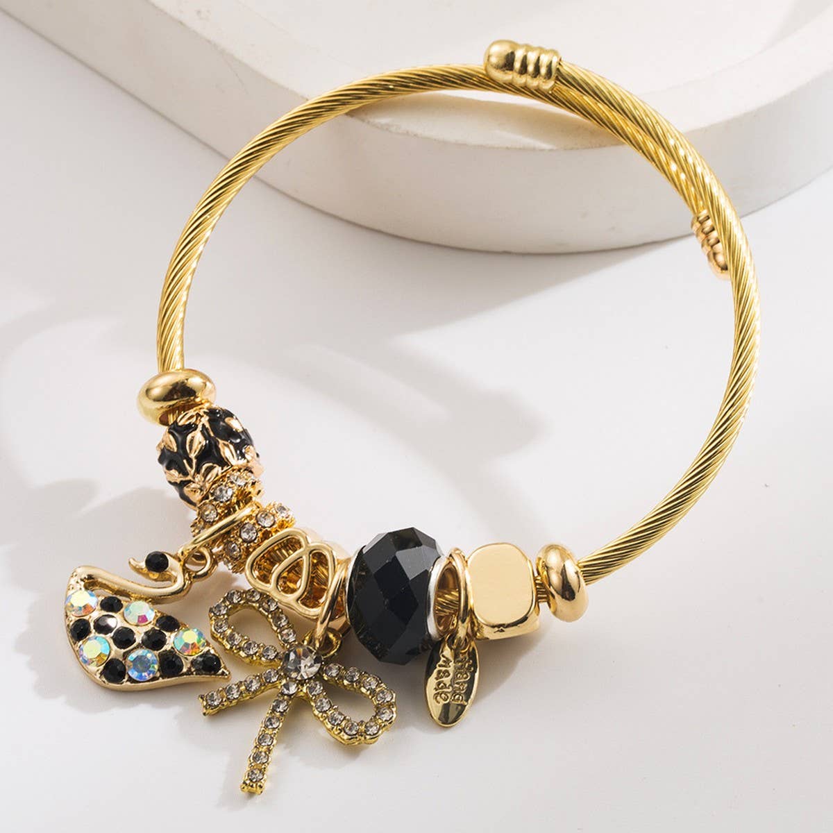 Fairy Style Swan & Bow Charm Couple Bracelet_CWMM8489