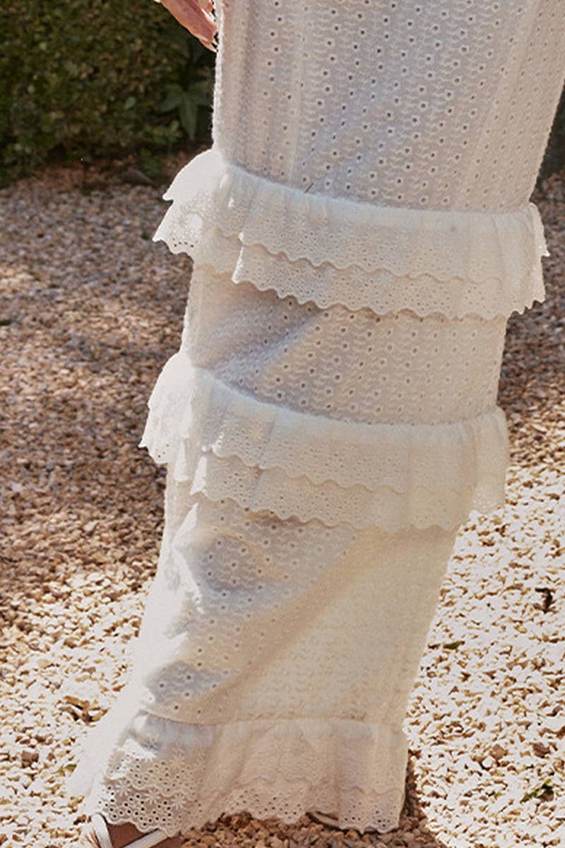 CWDMD3014_WHITE CROCHET SLIM SUSPENDER LONG DRESS