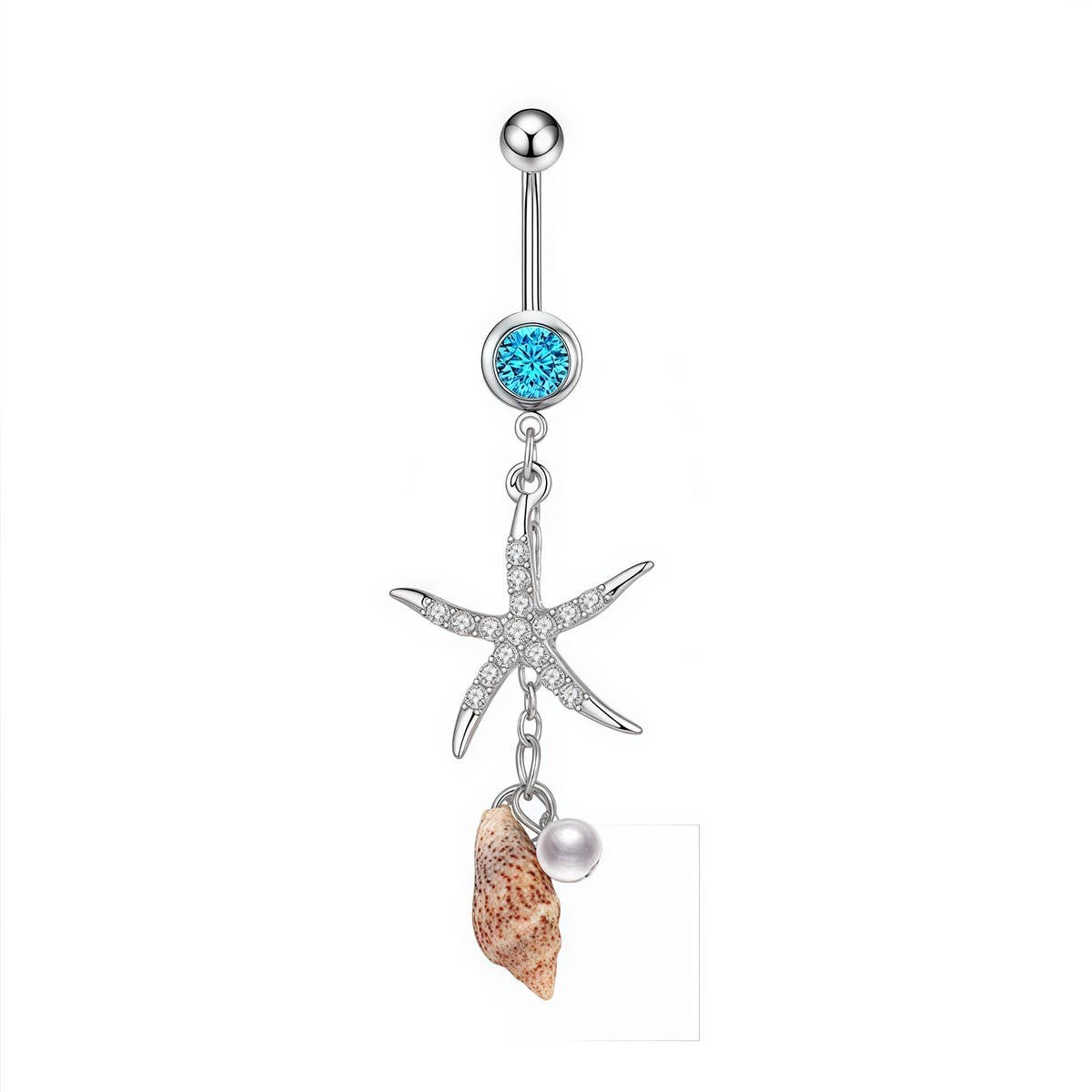 Starfish Shell Belly Ring CZ Nautical Piercing_CWMM9310