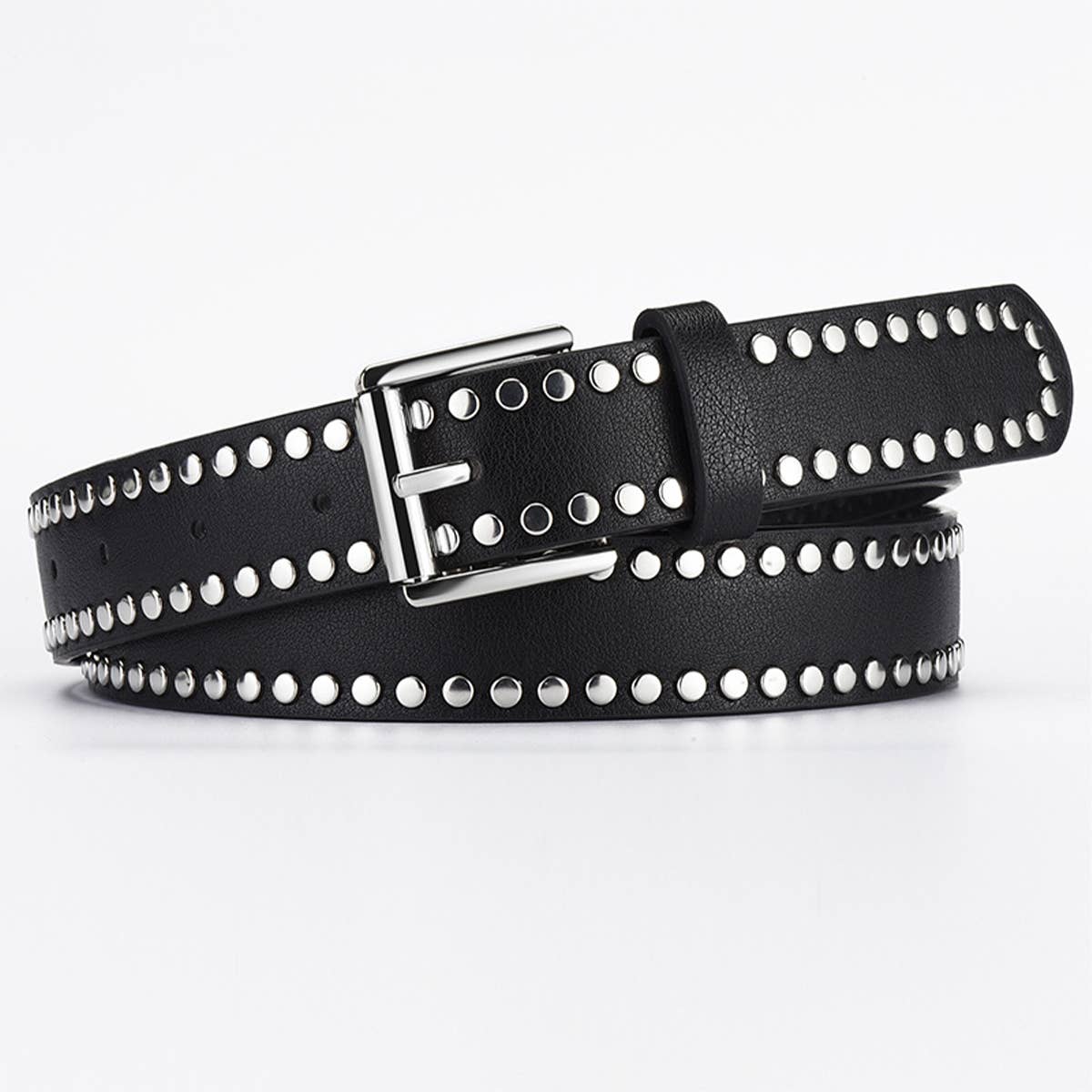 Hip hop metal punk style rivet pin buckle PU belt